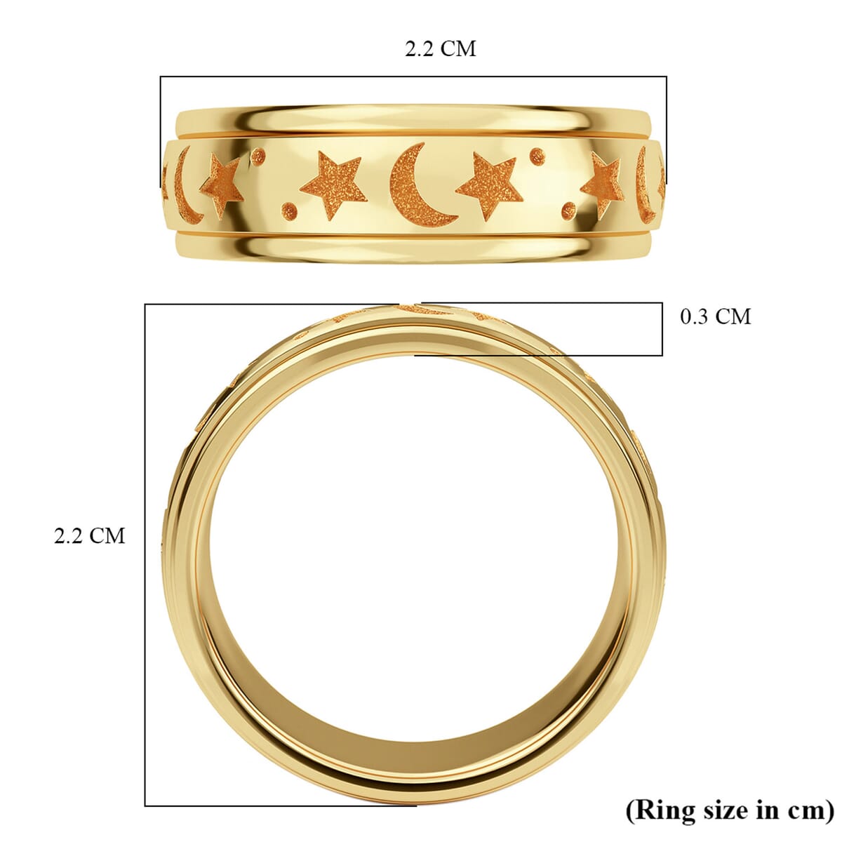 Moon star Fidget Spinner Ring for Anxiety in Vermeil YG Over Sterling Silver 4.50 Grams image number 6