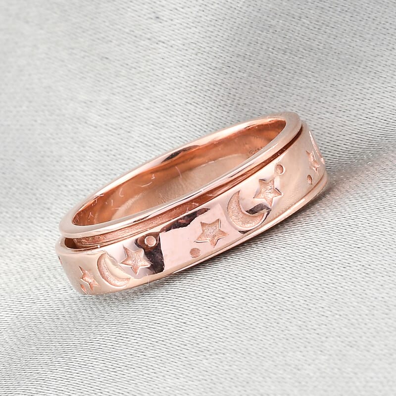 D'Joy Moon star Fidget Spinner Ring for Anxiety in Vermeil RG Over Sterling Silver 4.50 Grams