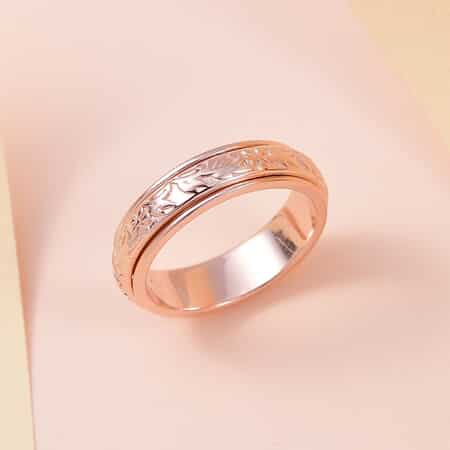 Floral Fidget Spinner Ring for Anxiety in Vermeil Rose Gold Over Sterling Silver, Anxiety Ring for Women, Fidget Rings for Anxiety, Stress Relieving Anxiety Ring, Promise Rings 4.50 Grams (Size 11) image number 1