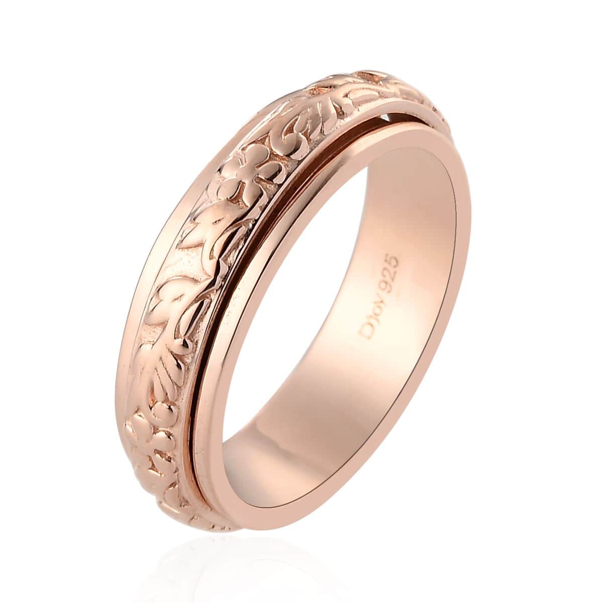 Floral Fidget Spinner Ring for Anxiety in Vermeil Rose Gold Over Sterling Silver, Anxiety Ring for Women, Fidget Rings for Anxiety, Stress Relieving Anxiety Ring, Promise Rings 4.50 Grams (Size 11) image number 3