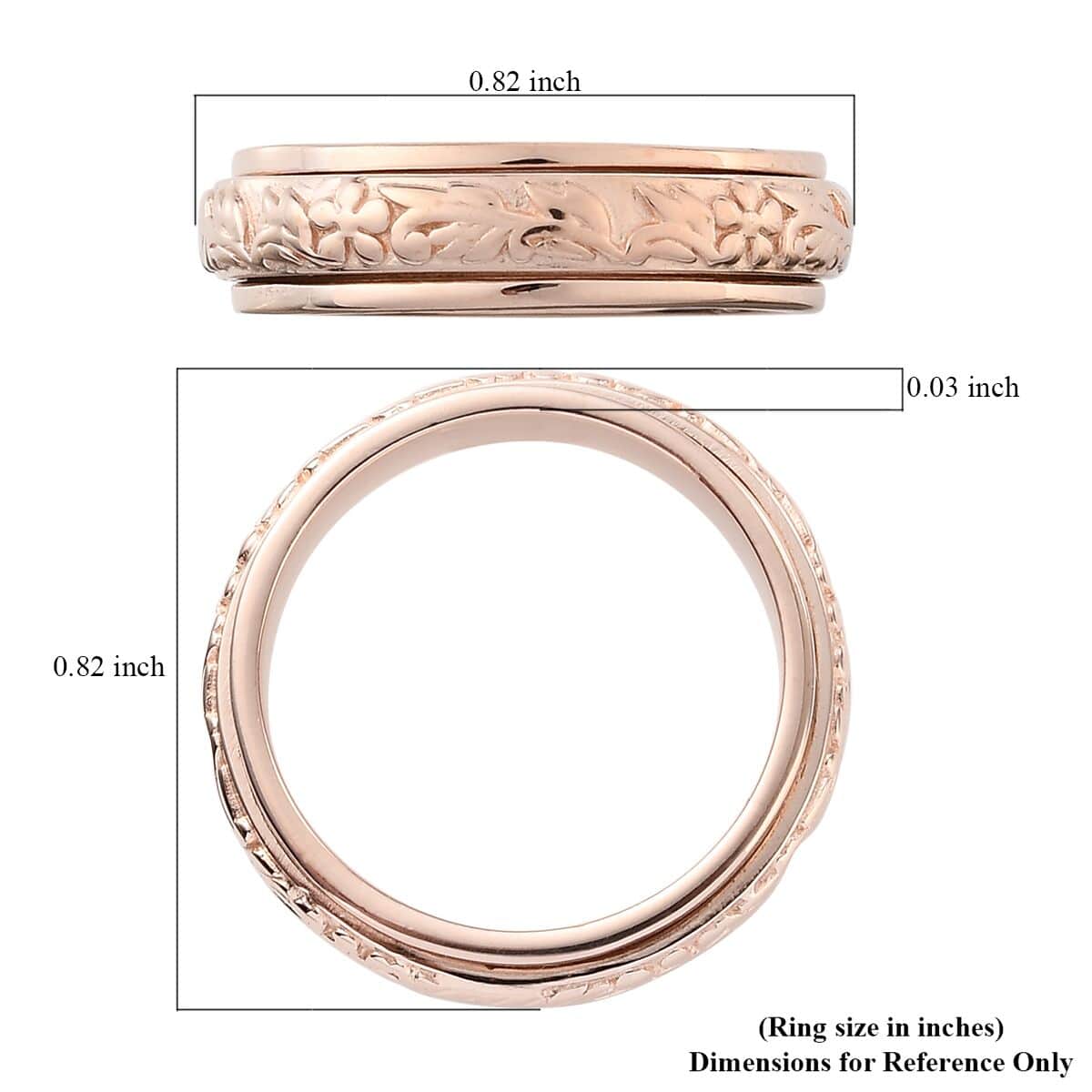 Floral Fidget Spinner Ring for Anxiety in Vermeil Rose Gold Over Sterling Silver, Anxiety Ring for Women, Fidget Rings for Anxiety, Stress Relieving Anxiety Ring, Promise Rings 4.50 Grams (Size 11) image number 5