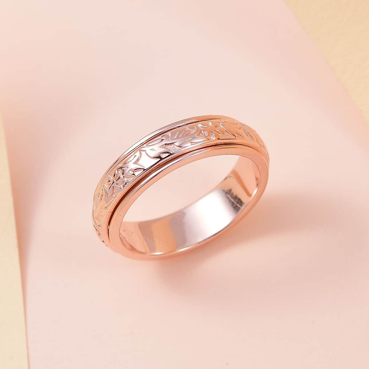 Floral Fidget Spinner Ring for Anxiety in Vermeil Rose Gold Over Sterling Silver, Anxiety Ring for Women, Fidget Rings for Anxiety, Promise Rings 4.50 Grams (Size 5.00) image number 1