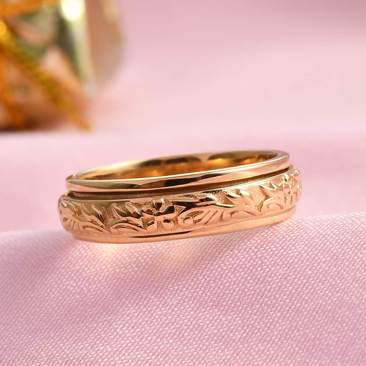 Floral Fidget Spinner Ring for Anxiety in Vermeil Yellow Gold Over Sterling Silver, Anxiety Ring for Women, Fidget Rings for Anxiety, Promise Rings 4.50 Grams image number 1