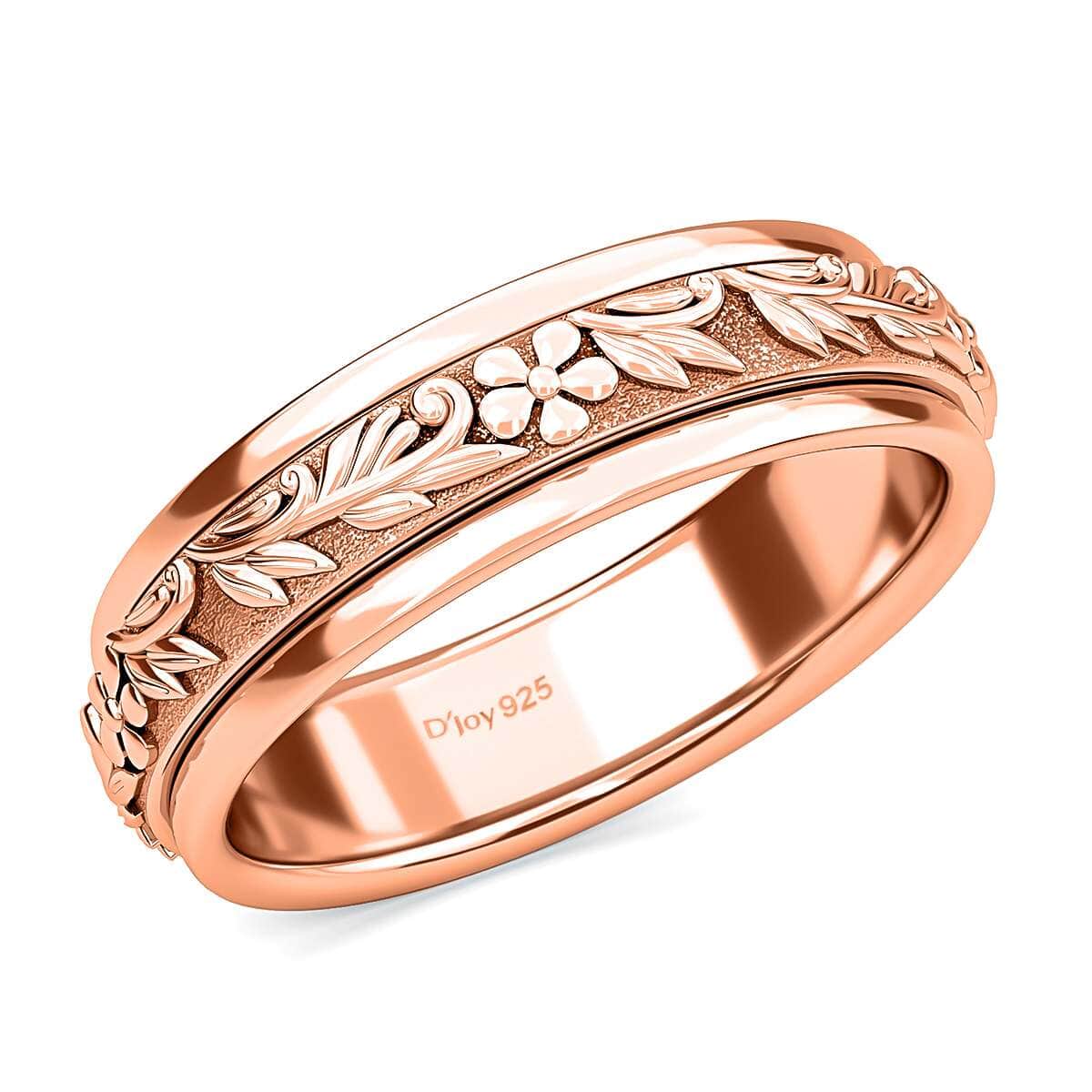 Vermeil Rose Gold Sterling Silver Flower Spinner Ring,Promise Rings For Women, Band Rings For Gifts, Rings For Anxiety (Size 7.0) image number 0
