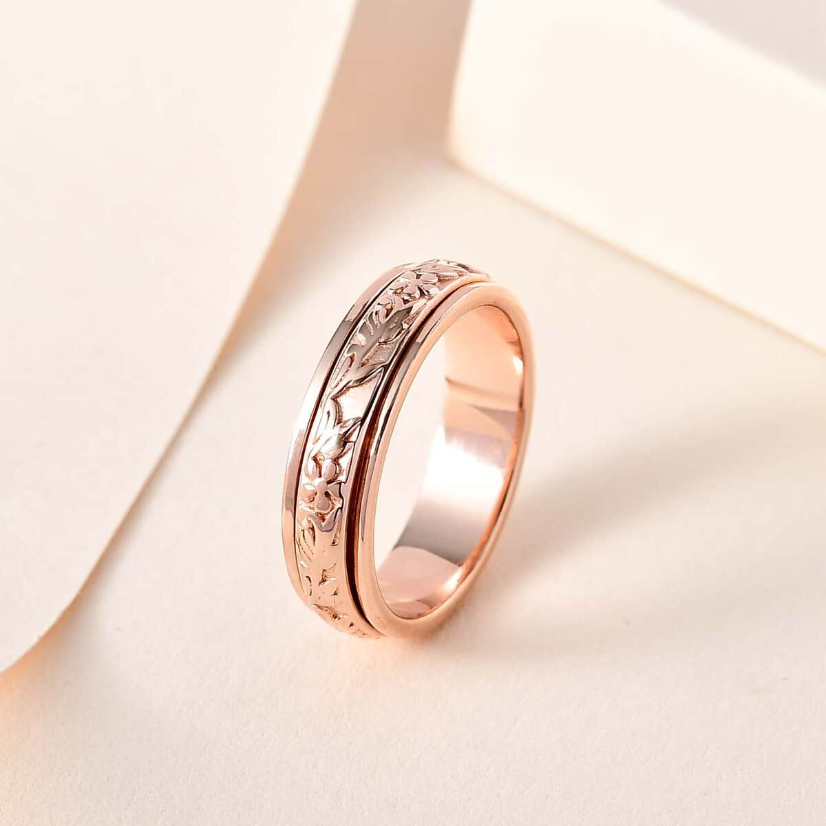 Vermeil Rose Gold Sterling Silver Flower Spinner Ring,Promise Rings For Women, Band Rings For Gifts, Rings For Anxiety (Size 7.0) image number 1