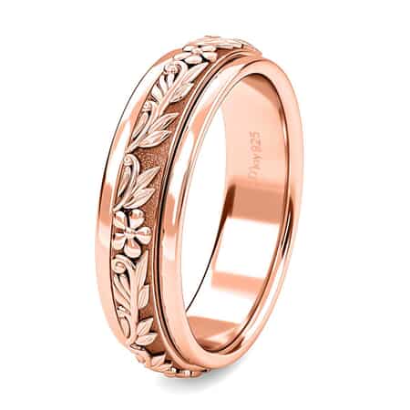 Vermeil Rose Gold Sterling Silver Flower Spinner Ring,Promise Rings For Women, Band Rings For Gifts, Rings For Anxiety (Size 7.0) image number 3