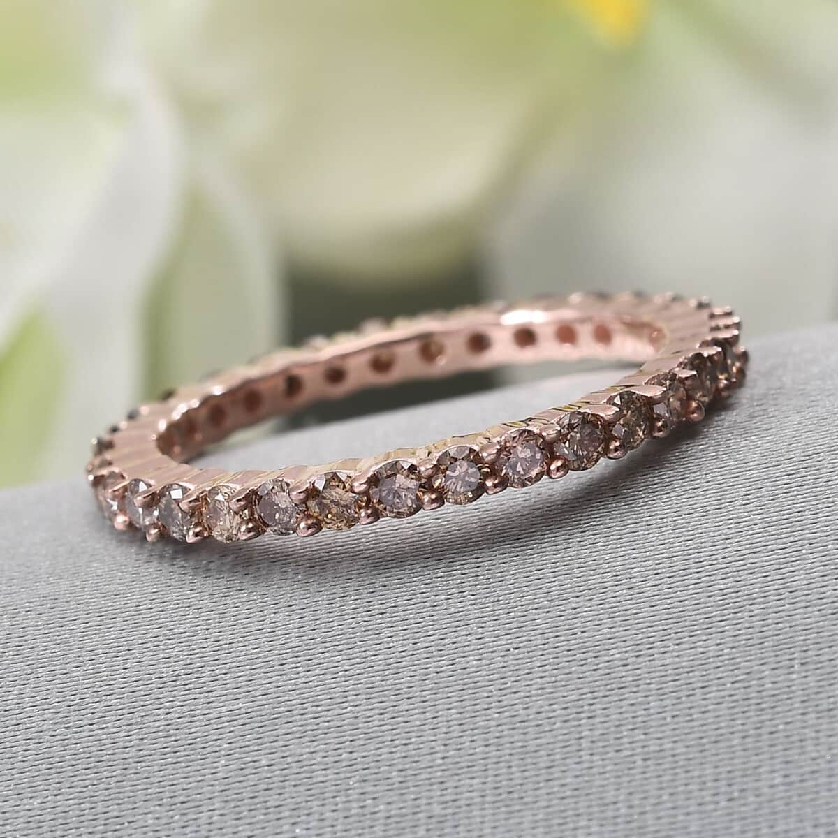 Natural Champagne Diamond Eternity Band Ring in Vermeil RG Over Sterling Silver (Size 8.0) 1.00 ctw image number 1