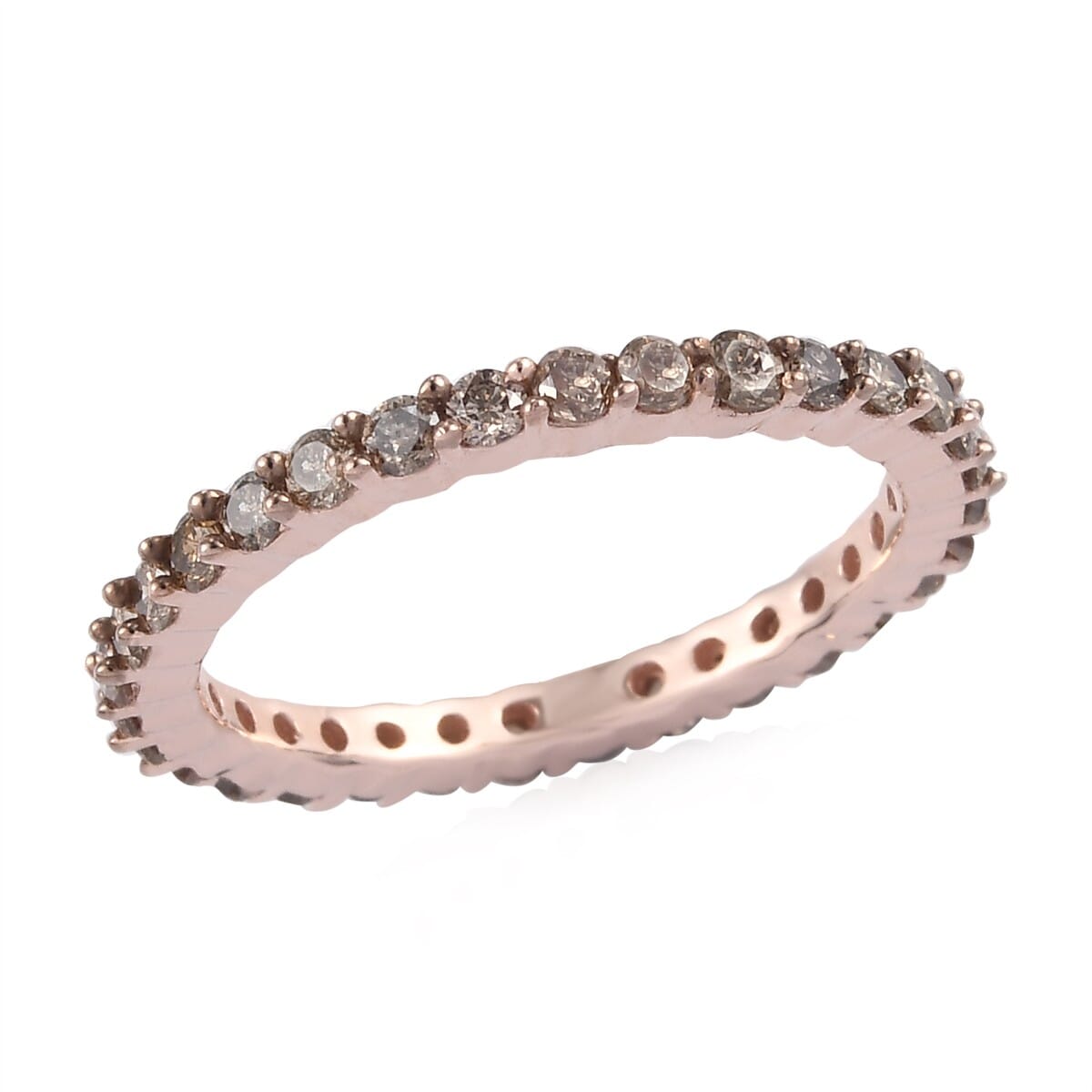 Natural Champagne Diamond Eternity Band Ring in Vermeil Rose Gold Over Sterling Silver (Size 6.0) 1.00 ctw image number 0