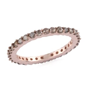 Natural Champagne Diamond Eternity Band Ring in Vermeil Rose Gold Over Sterling Silver (Size 6.0) 1.00 ctw