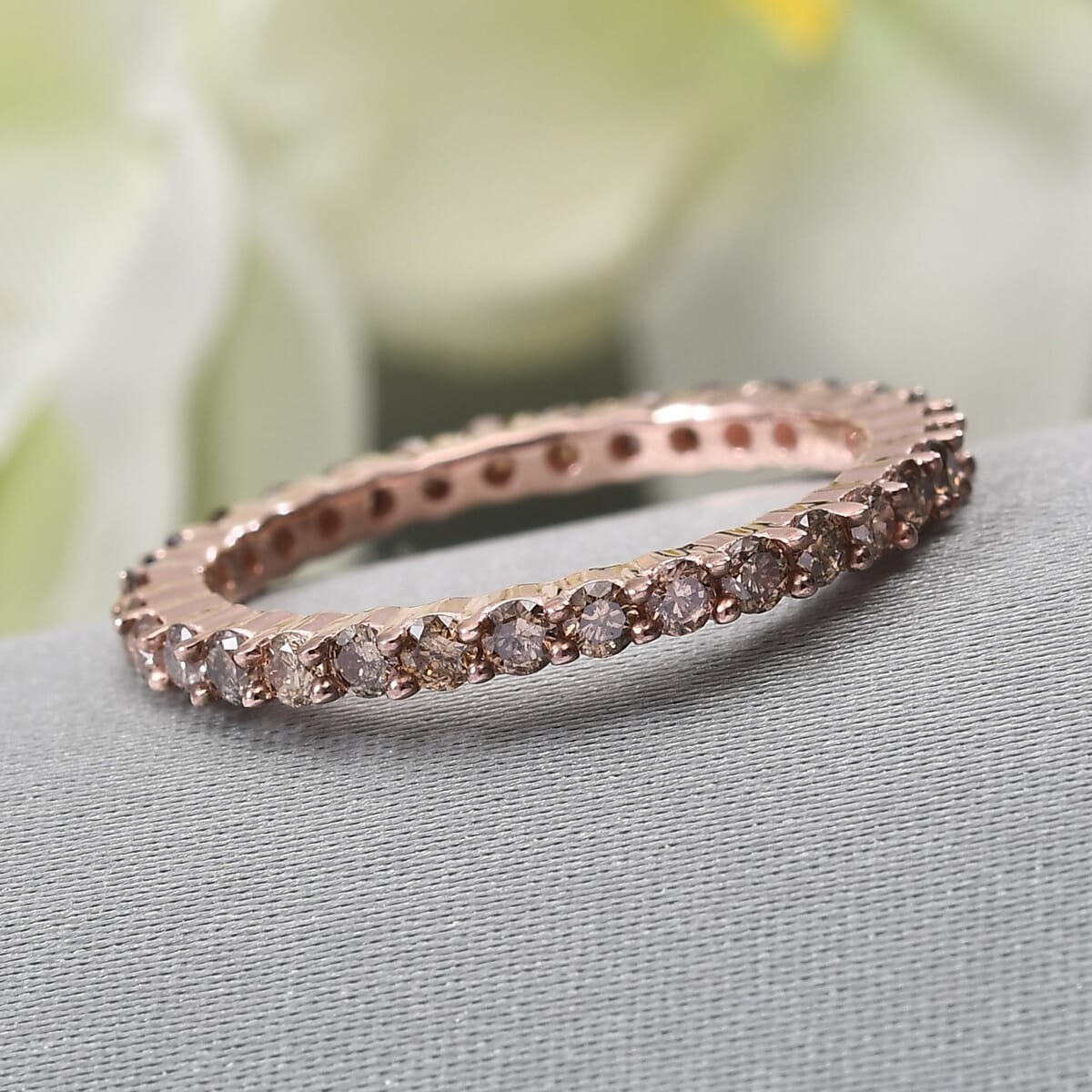 Natural Champagne Diamond Eternity Band Ring in Vermeil Rose Gold Over Sterling Silver (Size 6.0) 1.00 ctw image number 1