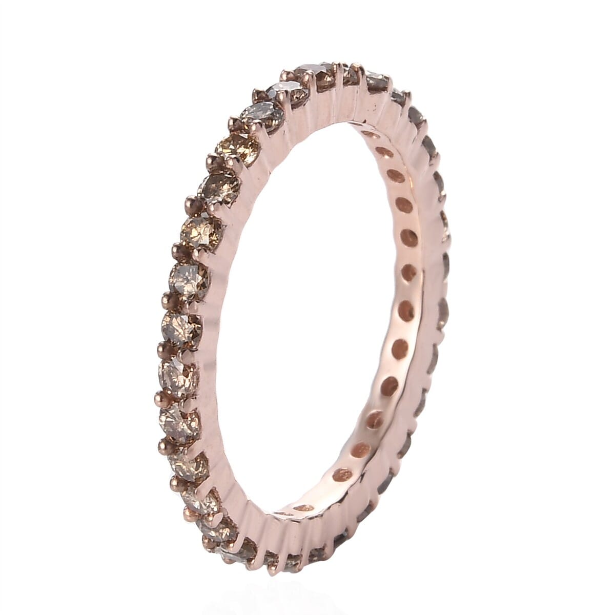 Natural Champagne Diamond Eternity Band Ring in Vermeil Rose Gold Over Sterling Silver (Size 6.0) 1.00 ctw image number 3