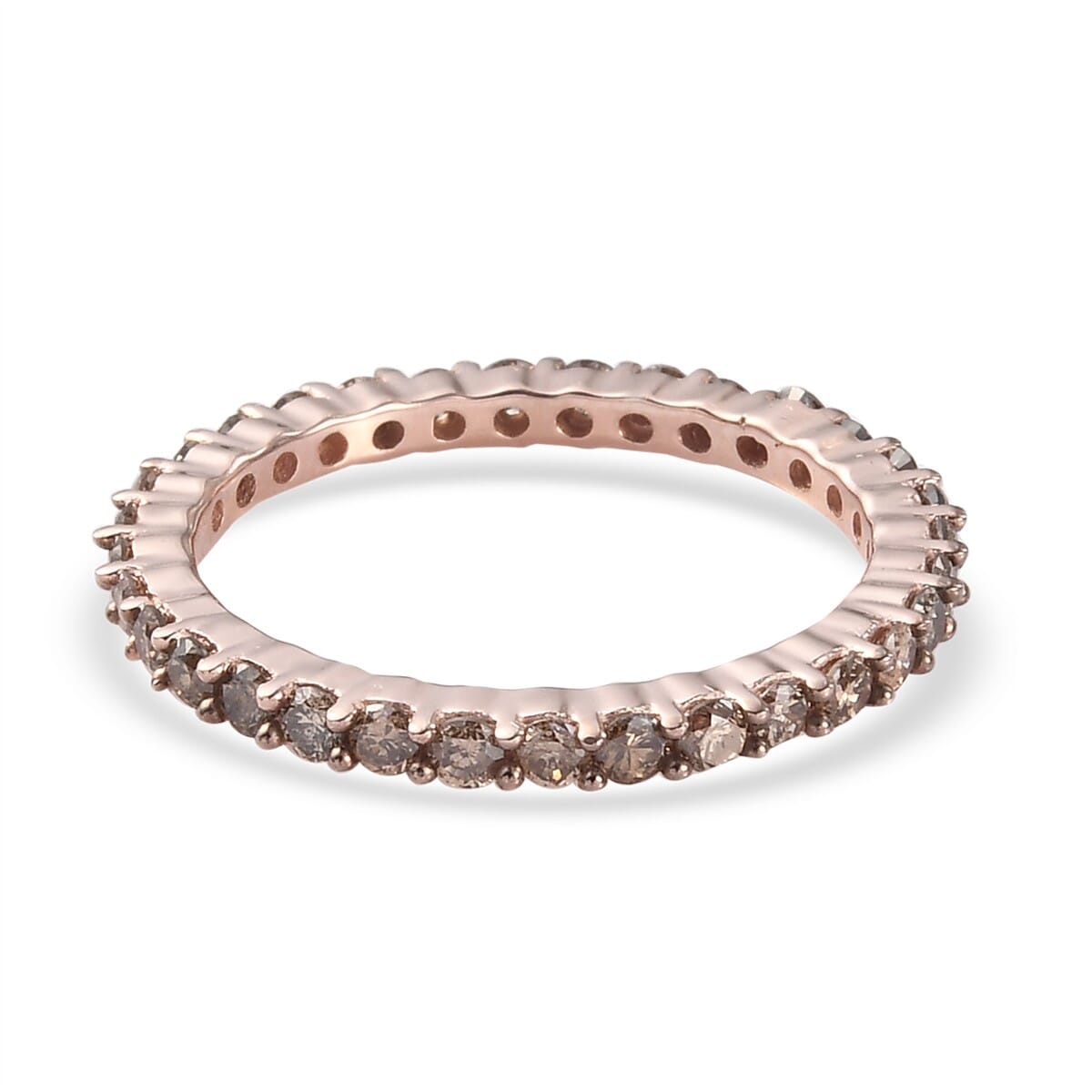 Natural Champagne Diamond Eternity Band Ring in Vermeil Rose Gold Over Sterling Silver (Size 6.0) 1.00 ctw image number 4