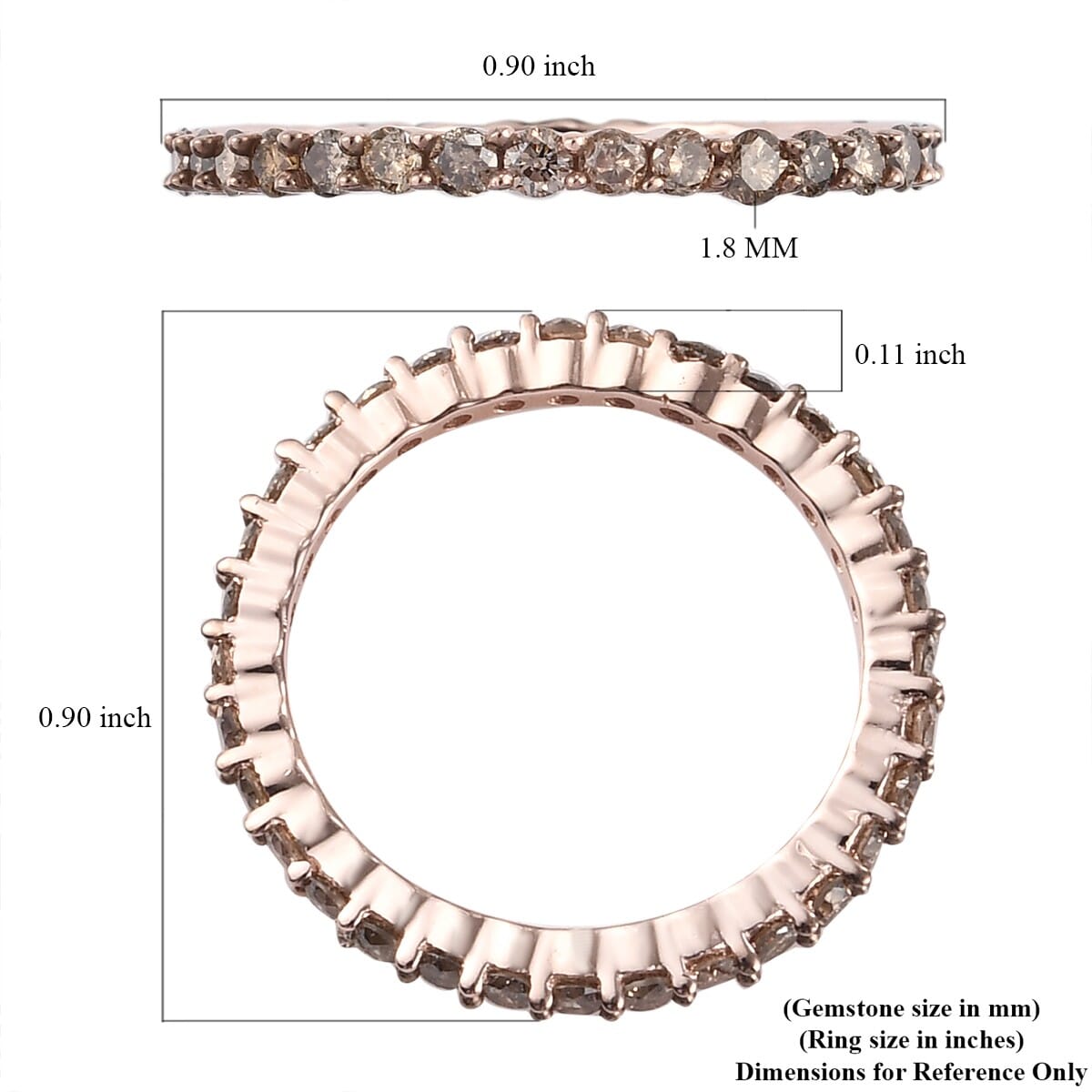 Natural Champagne Diamond Eternity Band Ring in Vermeil Rose Gold Over Sterling Silver (Size 6.0) 1.00 ctw image number 5