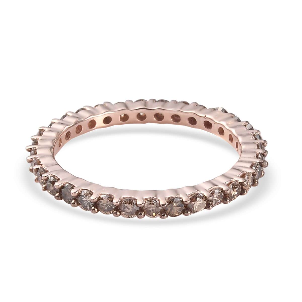 Natural Champagne Diamond Eternity Band Ring in Vermeil Rose Gold Over Sterling Silver (Size 9.0) 1.00 ctw image number 4