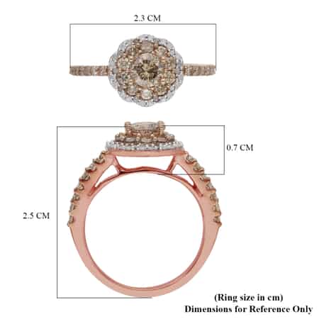 Natural Champagne and White Diamond Band and Floral Stackable Ring in Vermeil Rose Gold Over Sterling Silver (Size 7.0) 1.50 ctw image number 5