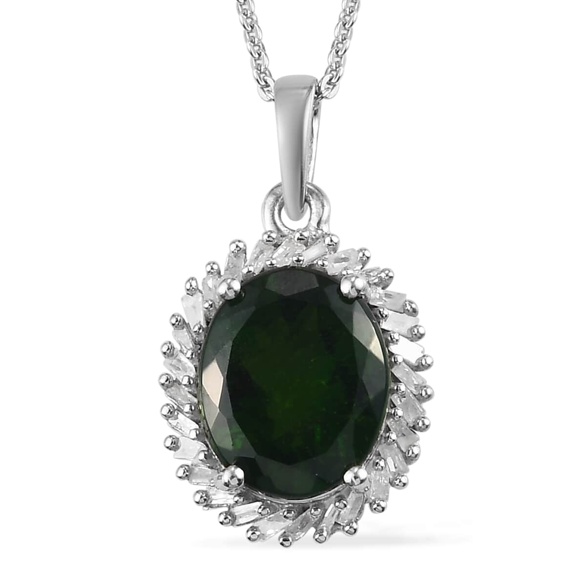 Natural Chrome Diopside and Diamond Pendant Necklace 20 Inches in Platinum Over Sterling Silver 3.80 ctw image number 0