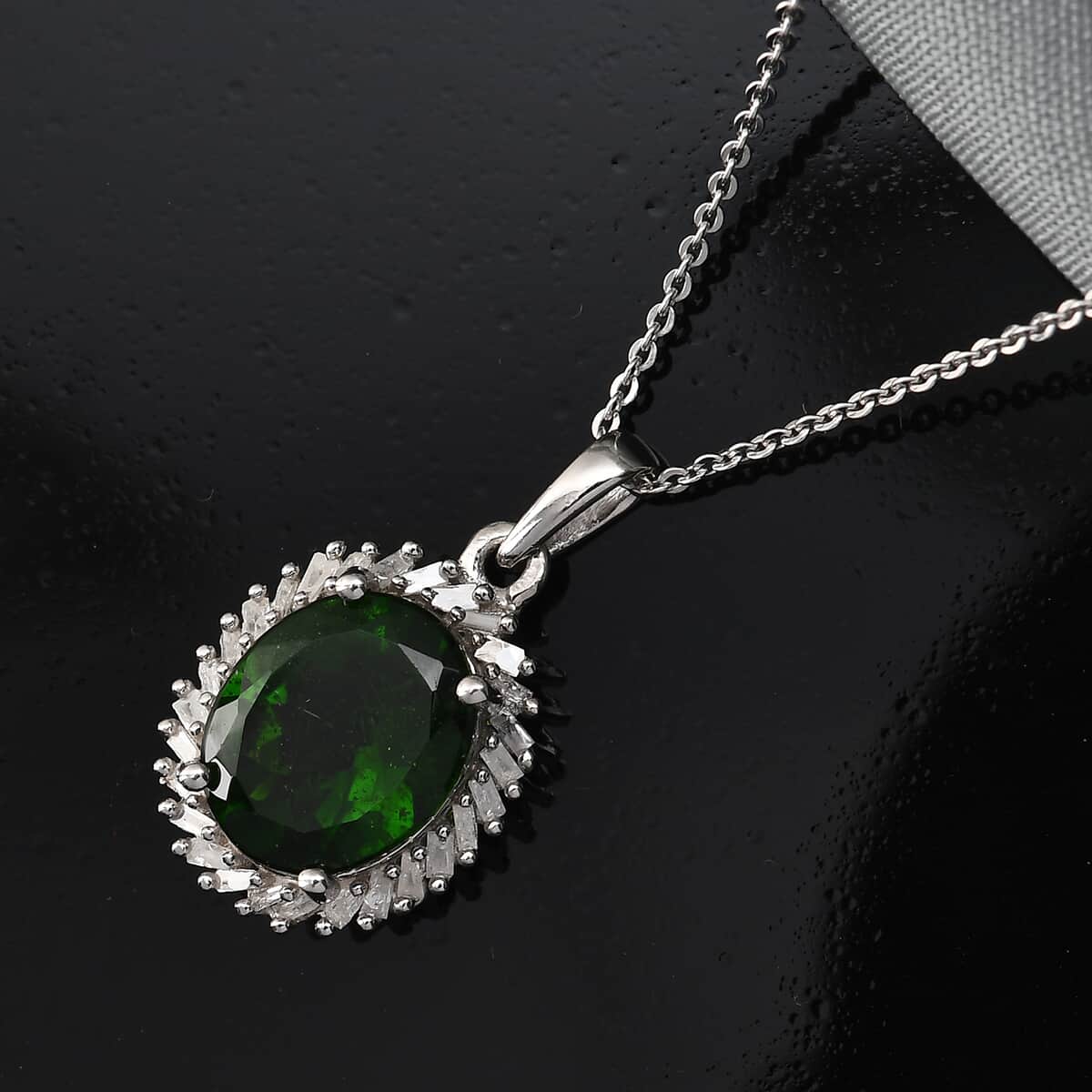 Natural Chrome Diopside and Diamond Pendant Necklace 20 Inches in Platinum Over Sterling Silver 3.80 ctw image number 1