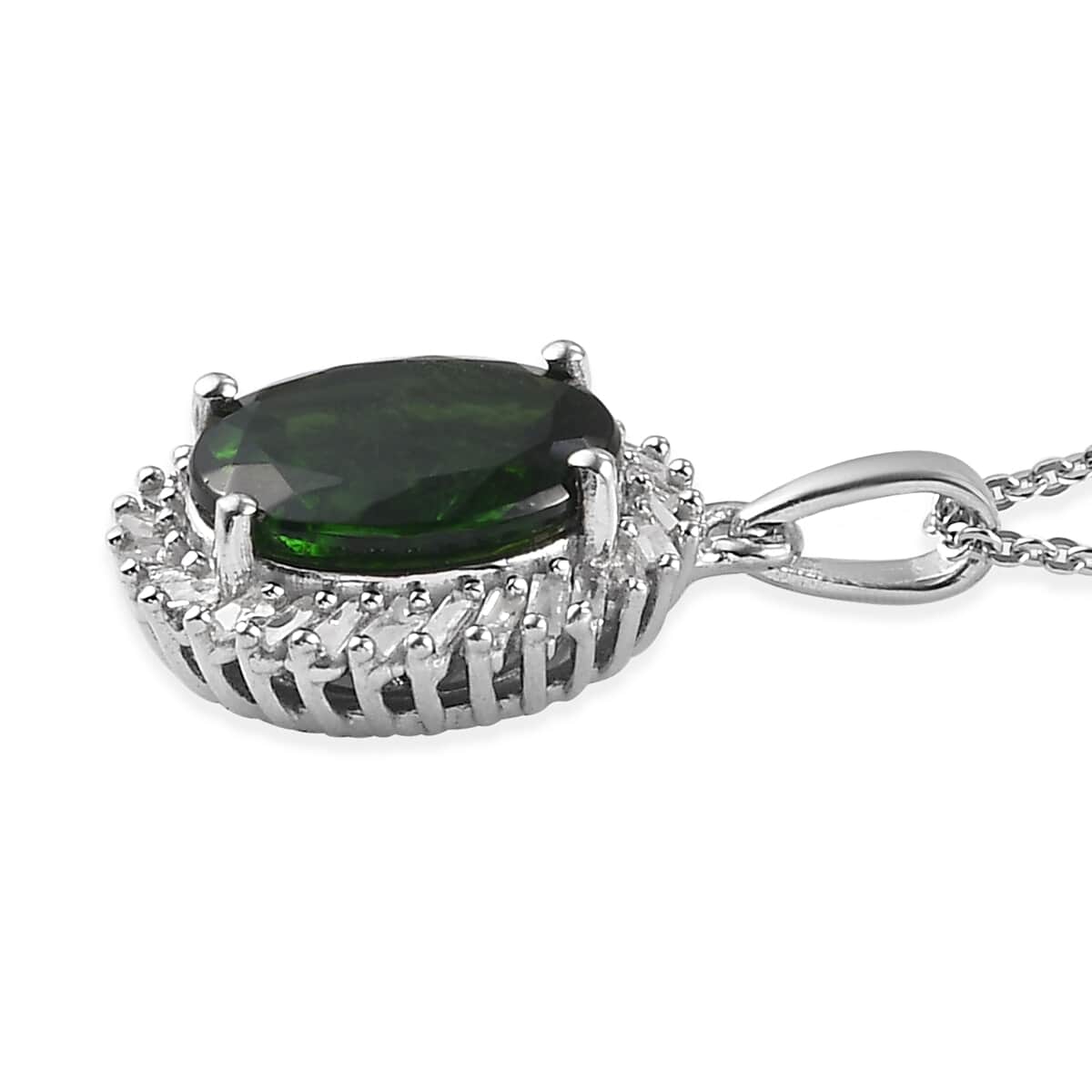 Natural Chrome Diopside and Diamond Pendant Necklace 20 Inches in Platinum Over Sterling Silver 3.80 ctw image number 3