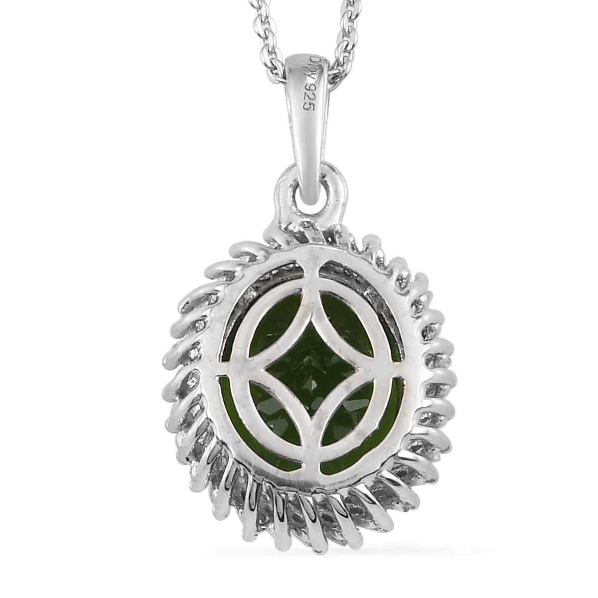 Natural Chrome Diopside and Diamond Pendant Necklace 20 Inches in Platinum Over Sterling Silver 3.80 ctw image number 4