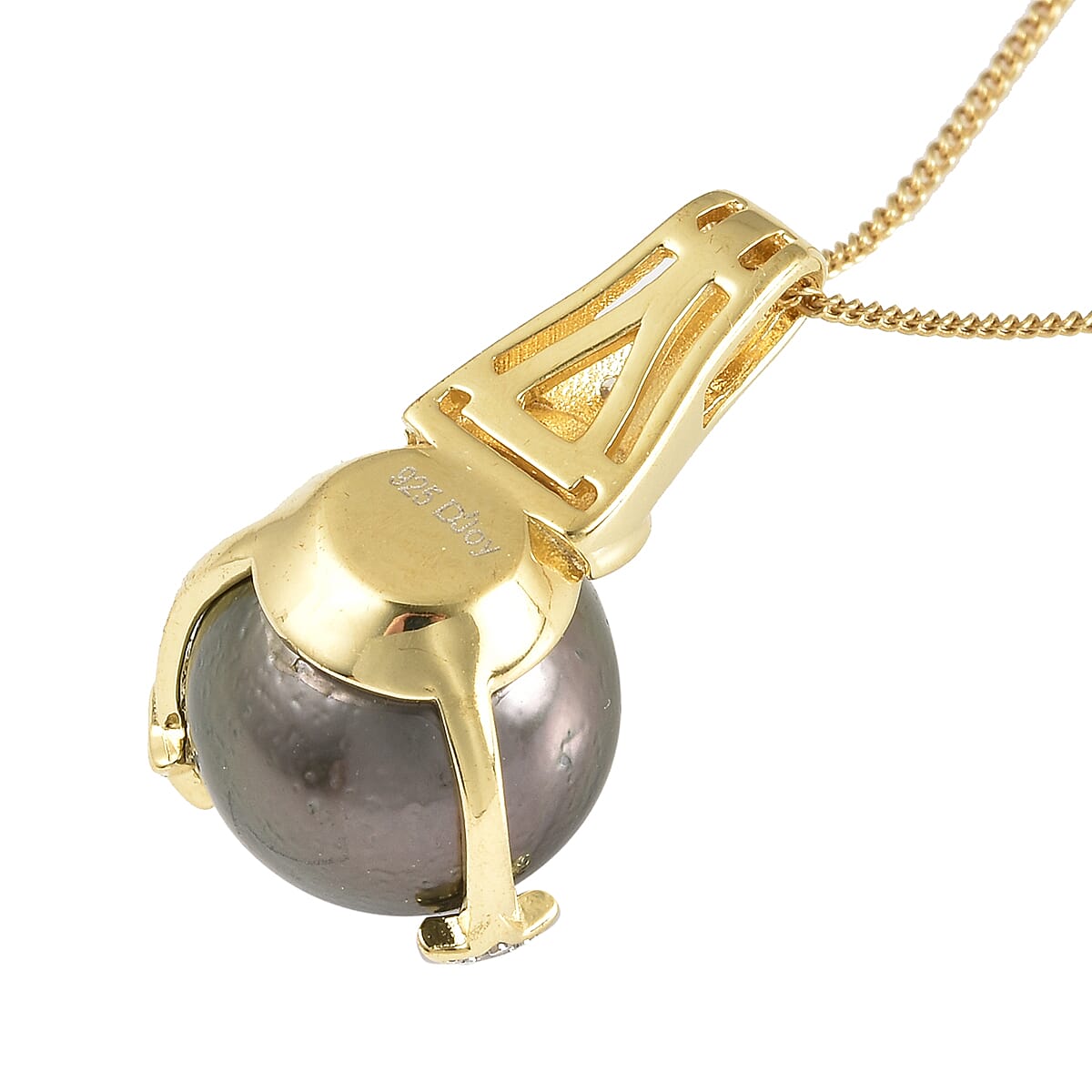 Tahitian Cultured Pearl 11-12 and White Zircon Star & Crescent Moon Pendant Necklace 18 Inches in Rhodium Over Sterling Silver