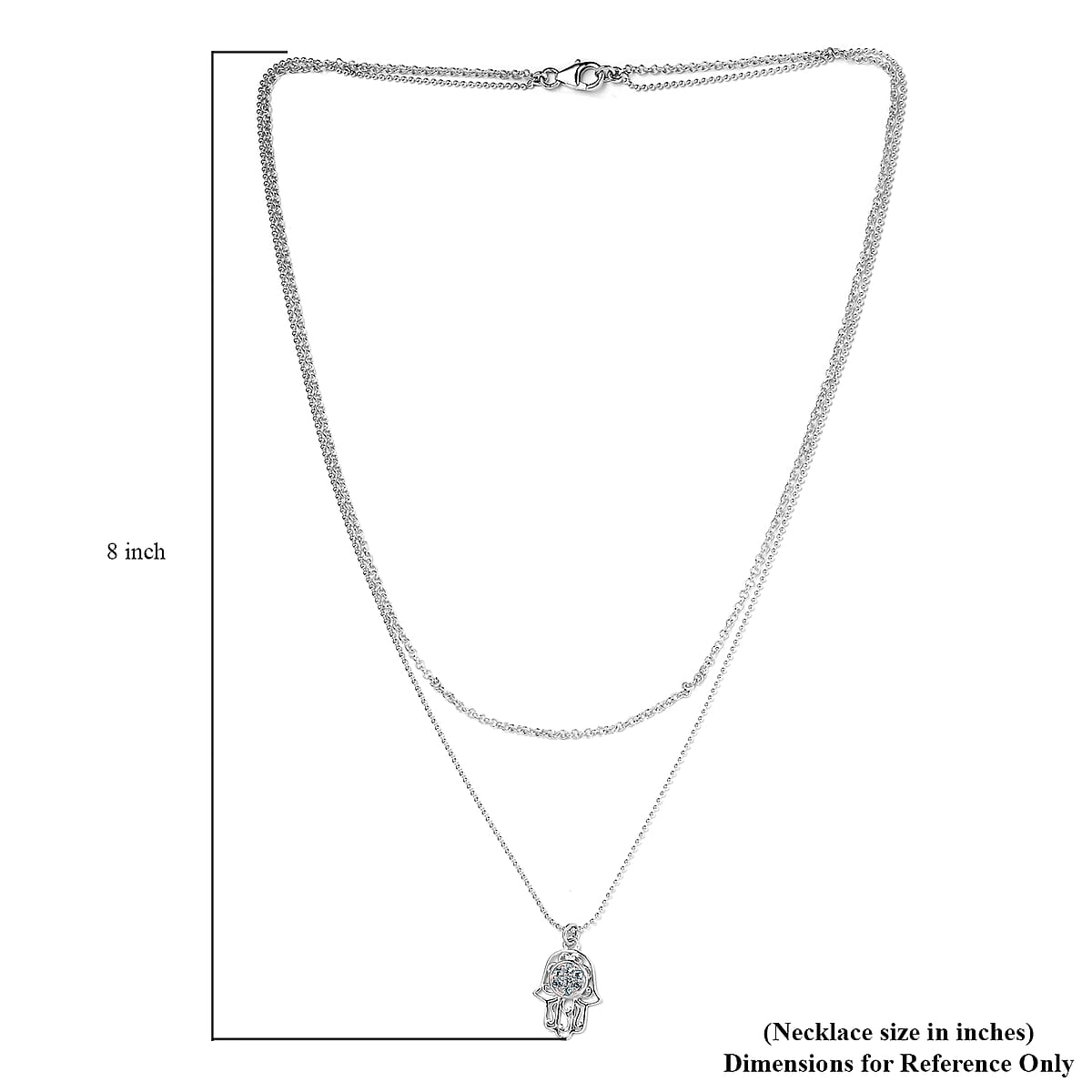 Swiss Blue Topaz Fancy Hamsa Pendant Layered Chain Necklace 18 Inches in Sterling Silver 8 Grams 0.30 ctw image number 5