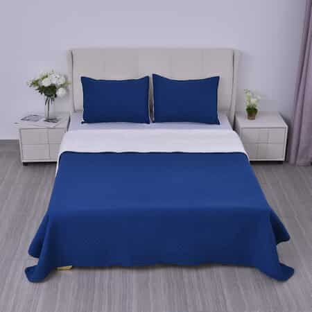 Homesmart Navy Solid Sherpa and Microfiber Quilt (Queen) and Set of 2 Shams image number 1