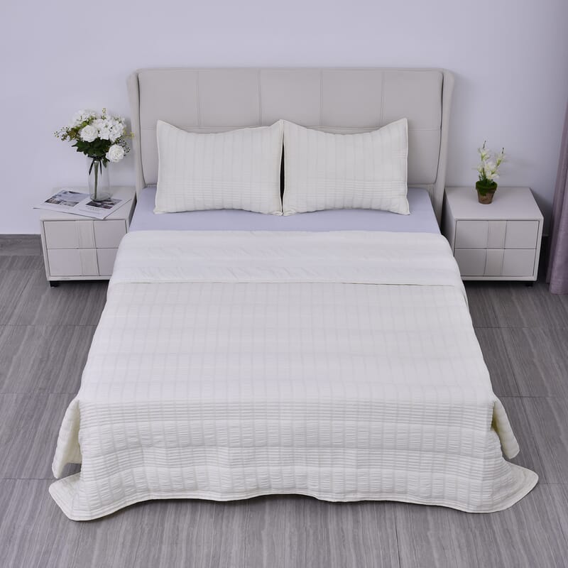 Homesmart Beige Striped Queen Size Microfiber Quilt With Set of Shams