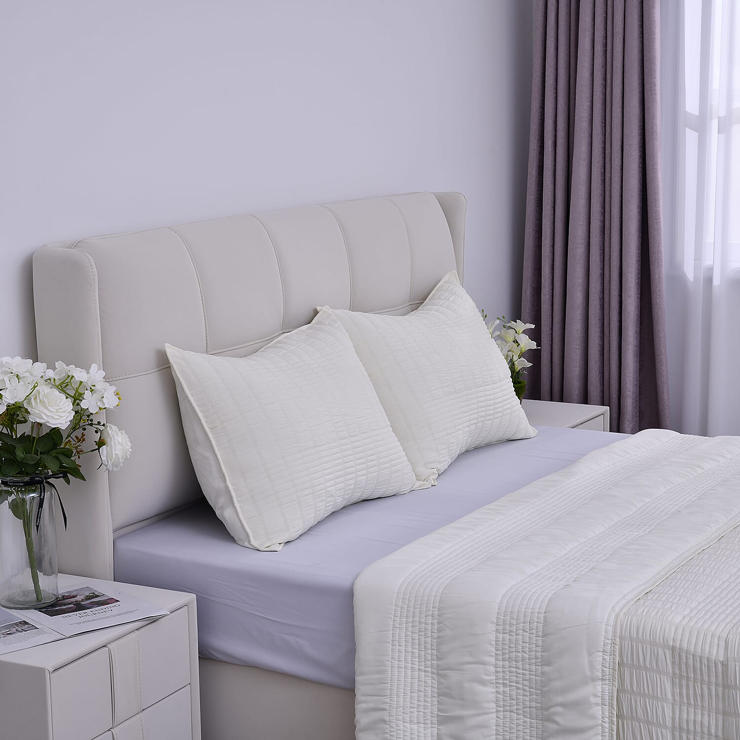 Homesmart Beige Striped Queen Size Microfiber Quilt With Set of Shams