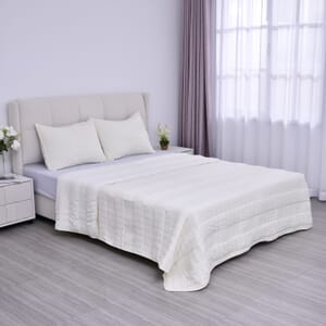 Homesmart Beige Striped King Size Microfiber Quilt With Set of Shams