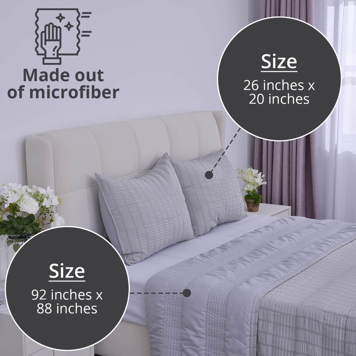 Homesmart Light Gray Striped Queen Size Microfiber Quilt With Set of Shams image number 2