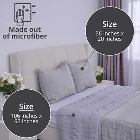 Homesmart Light Gray Striped King Size Microfiber Quilt With Set of Shams image number 2