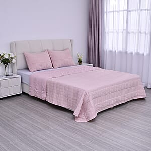 Homesmart Pink Striped Queen Size Microfiber Quilt With Set of Shams