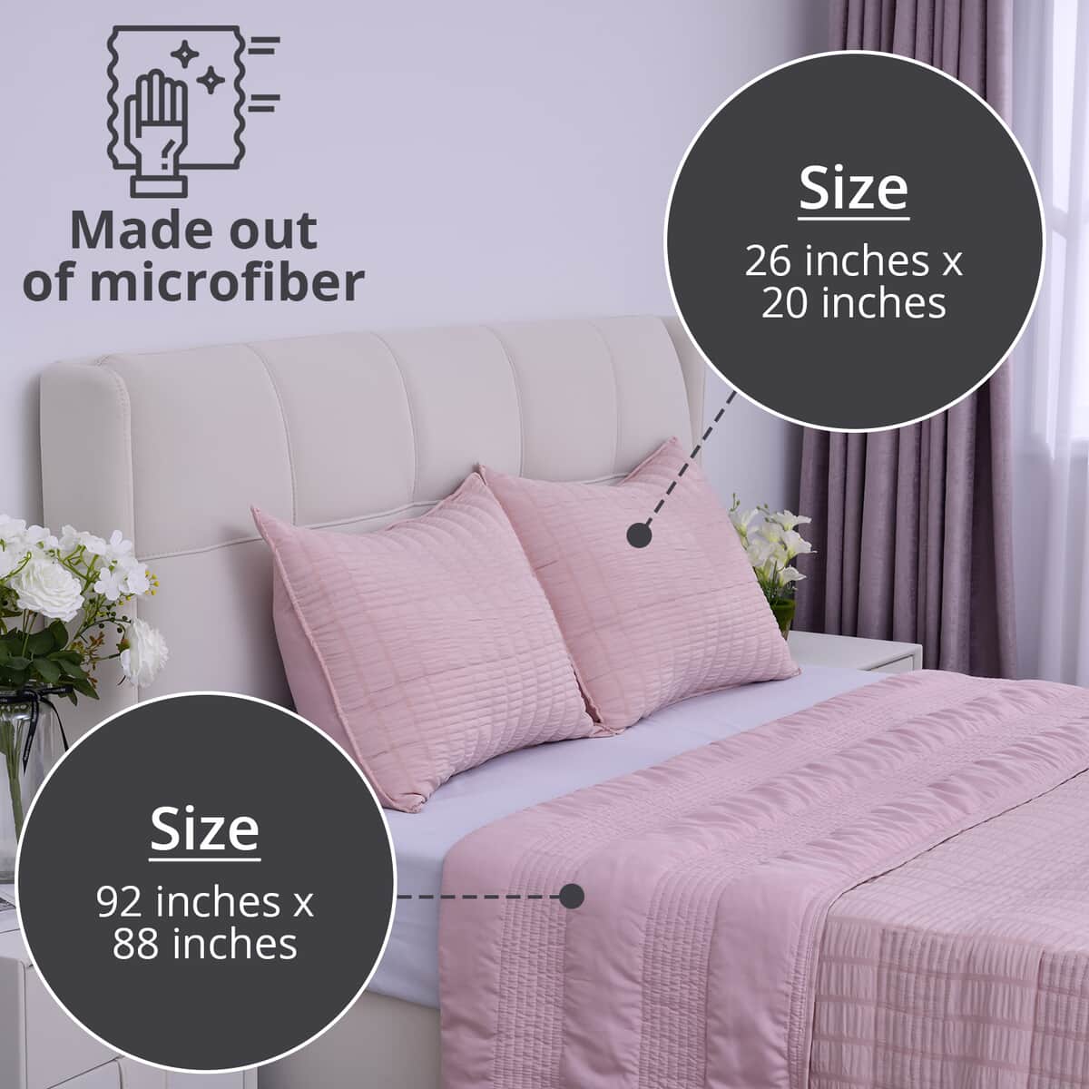 Homesmart Pink Striped Queen Size Microfiber Quilt With Set of Shams image number 2
