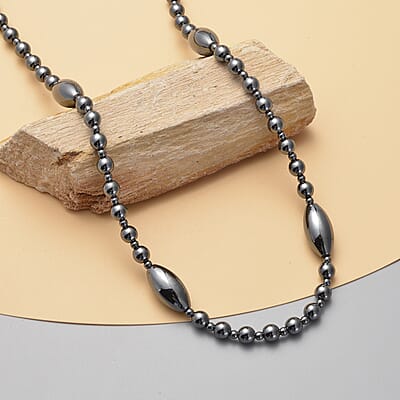 Magnetic Hematite 317.00 ctw Bead Necklace in Silvertone 22 Inches