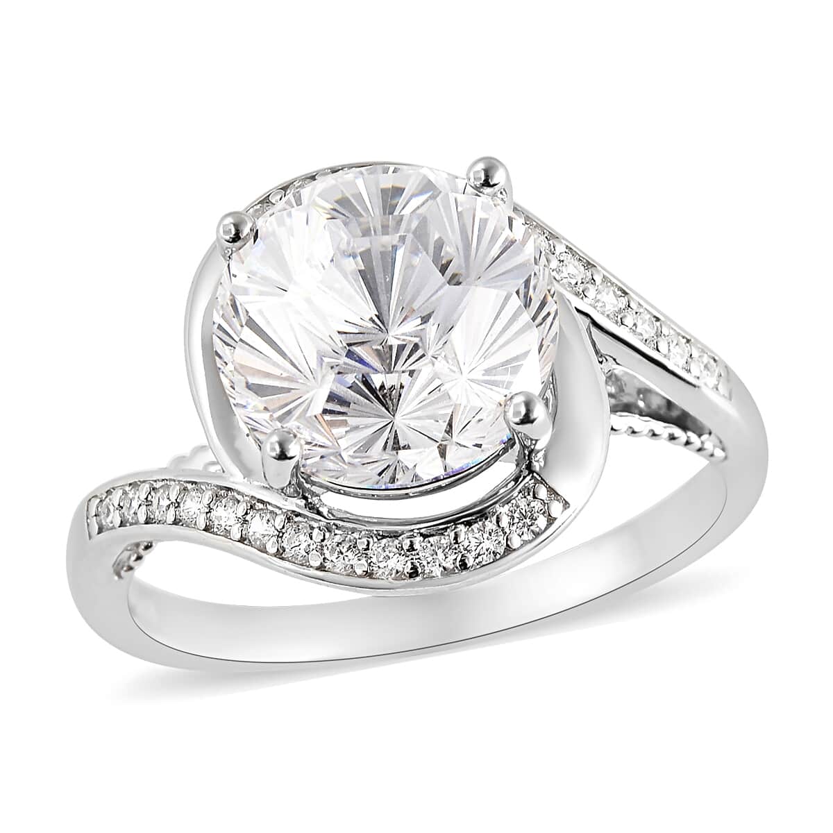 LUSTRO STELLA Finest CZ Bypass Ring in Rhodium Over Sterling Silver (Size 10.0) 4.75 ctw image number 0