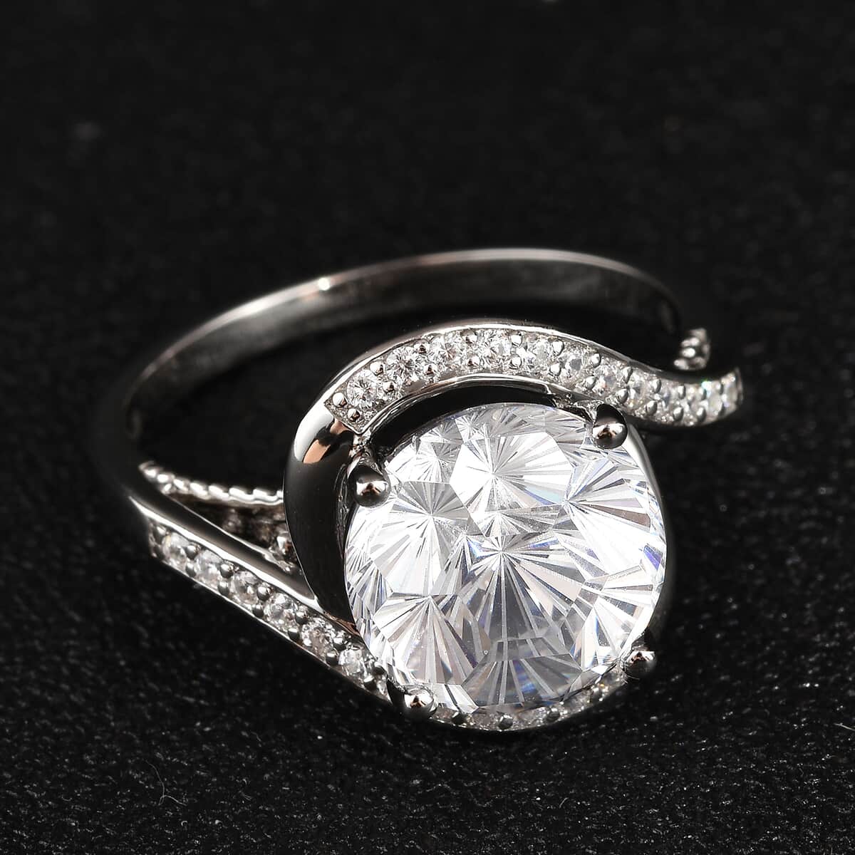 LUSTRO STELLA Finest CZ Bypass Ring in Rhodium Over Sterling Silver (Size 10.0) 4.75 ctw image number 1