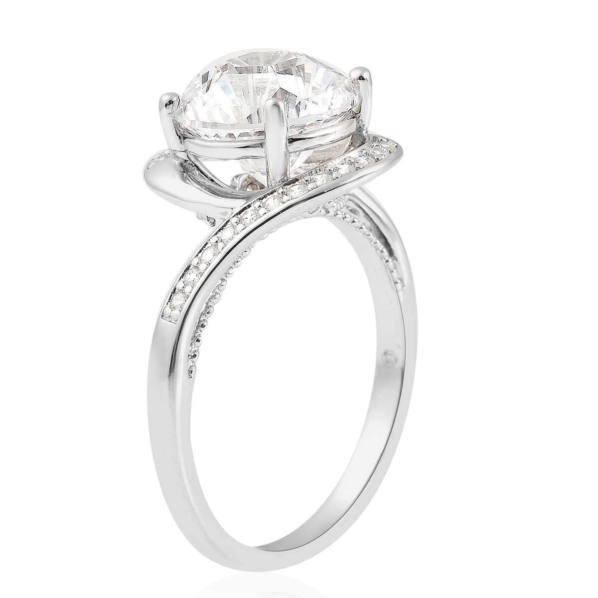 LUSTRO STELLA Finest CZ Bypass Ring in Rhodium Over Sterling Silver (Size 10.0) 4.75 ctw image number 3