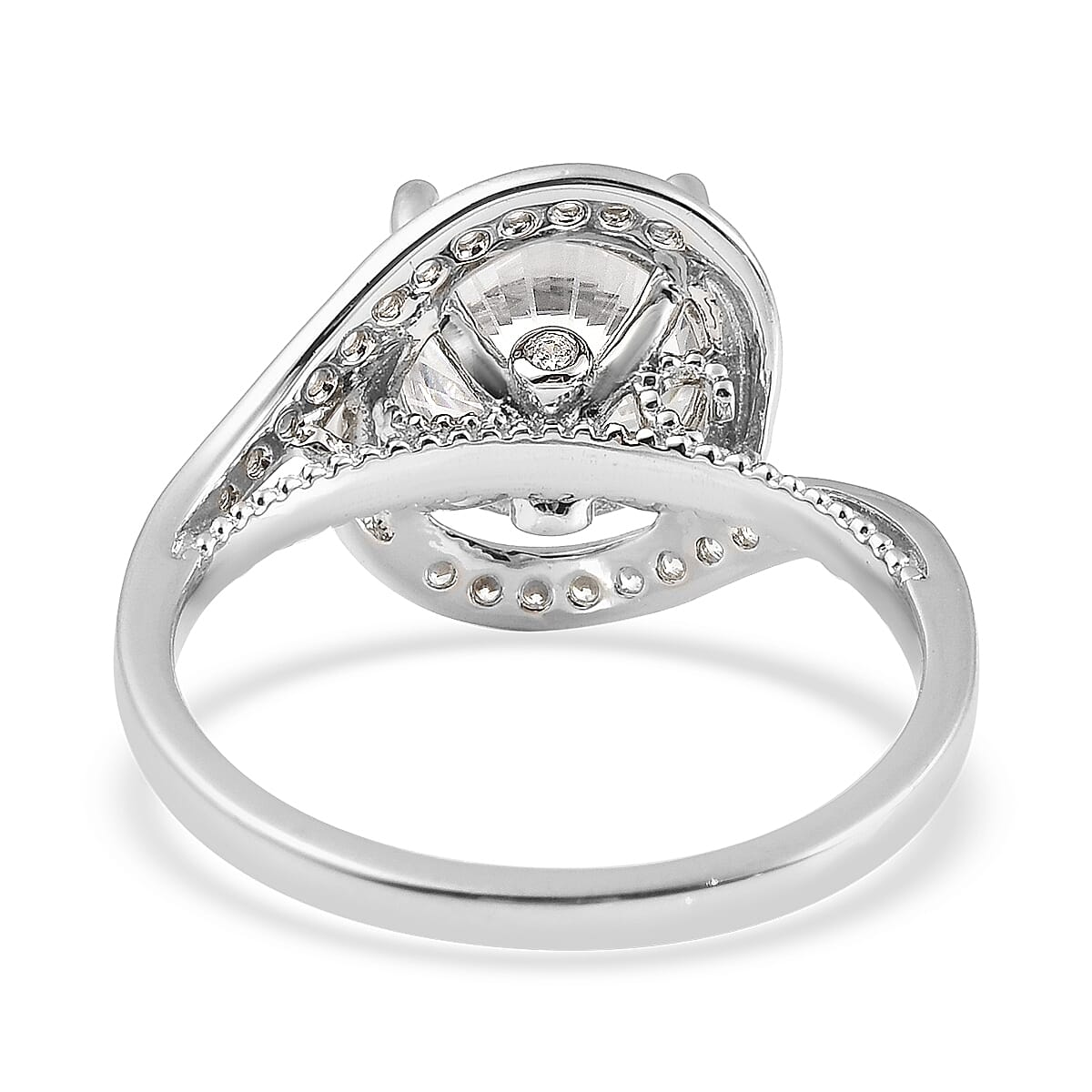 Lustro Stella Finest CZ Bypass Ring in Rhodium Over Sterling Silver (Size 10.0) 4.75 ctw