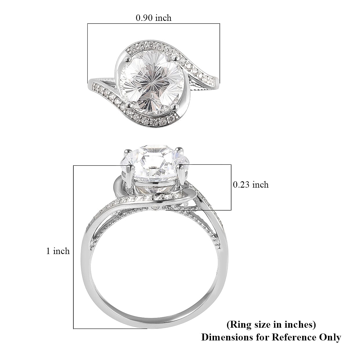 Lustro Stella Finest CZ Bypass Ring in Rhodium Over Sterling Silver (Size 10.0) 4.75 ctw