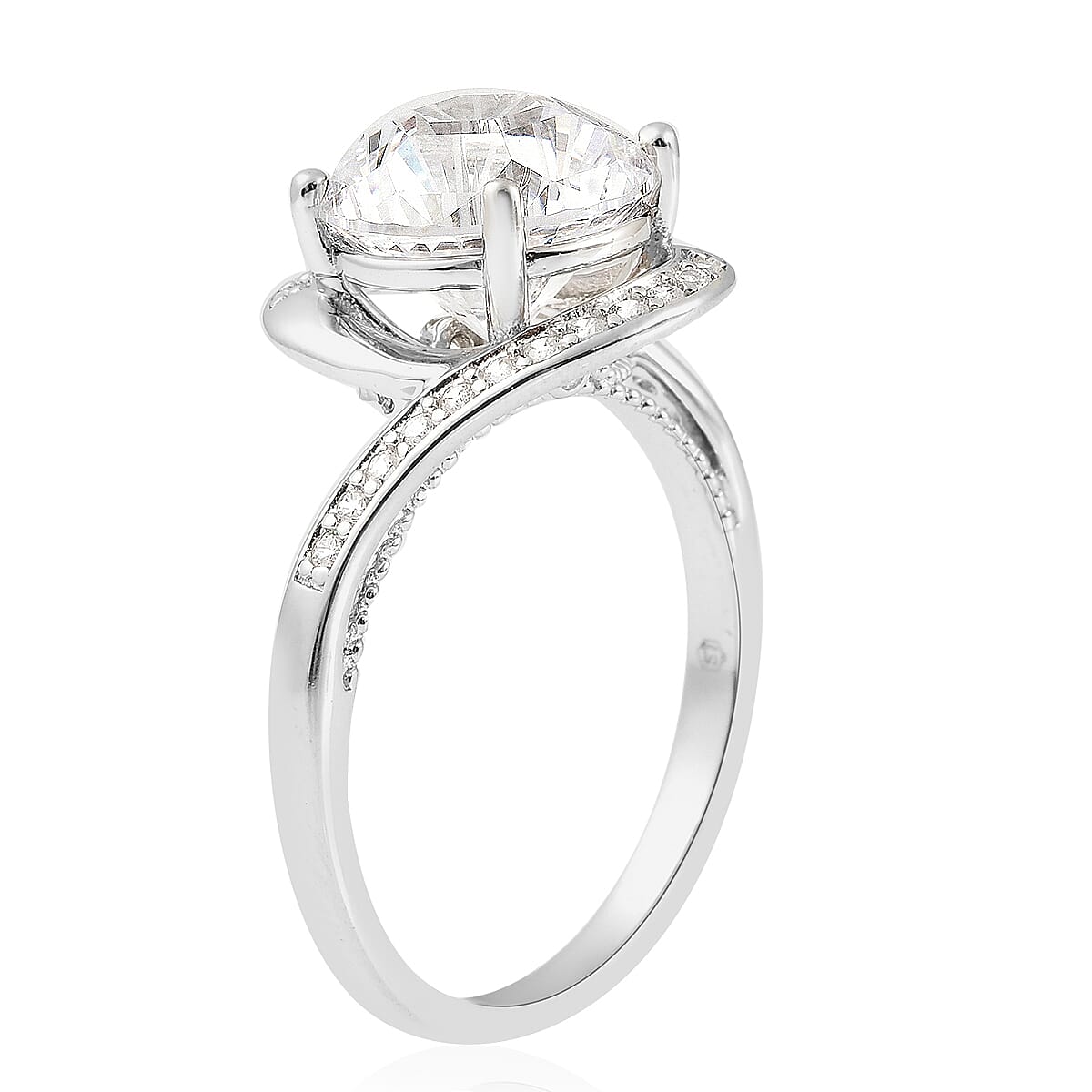 Lustro Stella Finest CZ Bypass Ring in Rhodium Over Sterling Silver (Size 5.0) 4.75 ctw image number 3