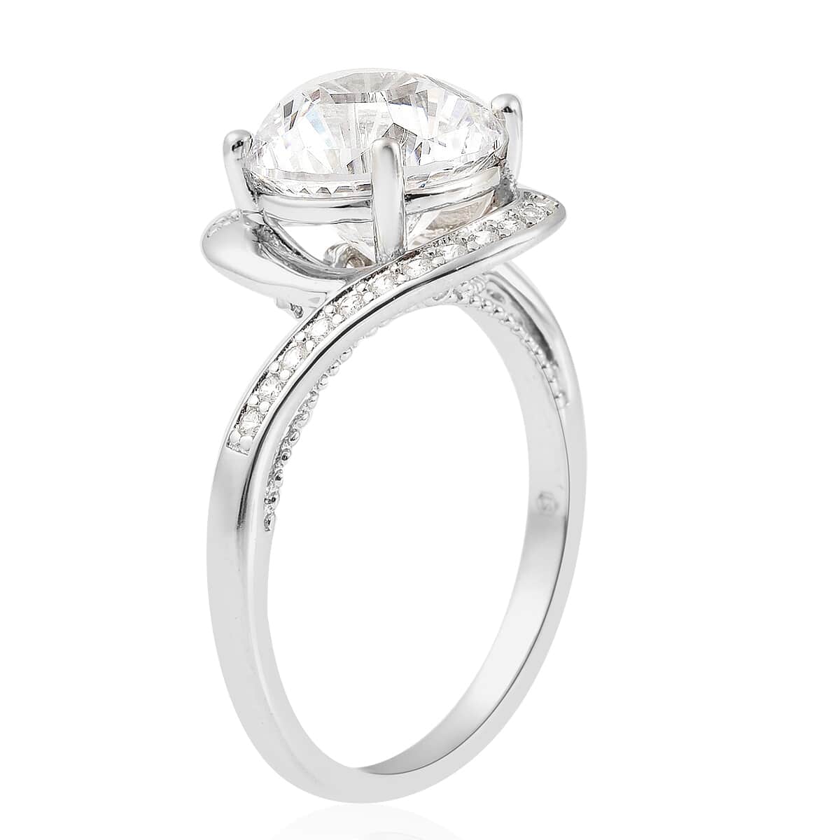 LUSTRO STELLA Finest CZ Bypass Ring in Rhodium Over Sterling Silver (Size 6.0) 4.75 ctw image number 3