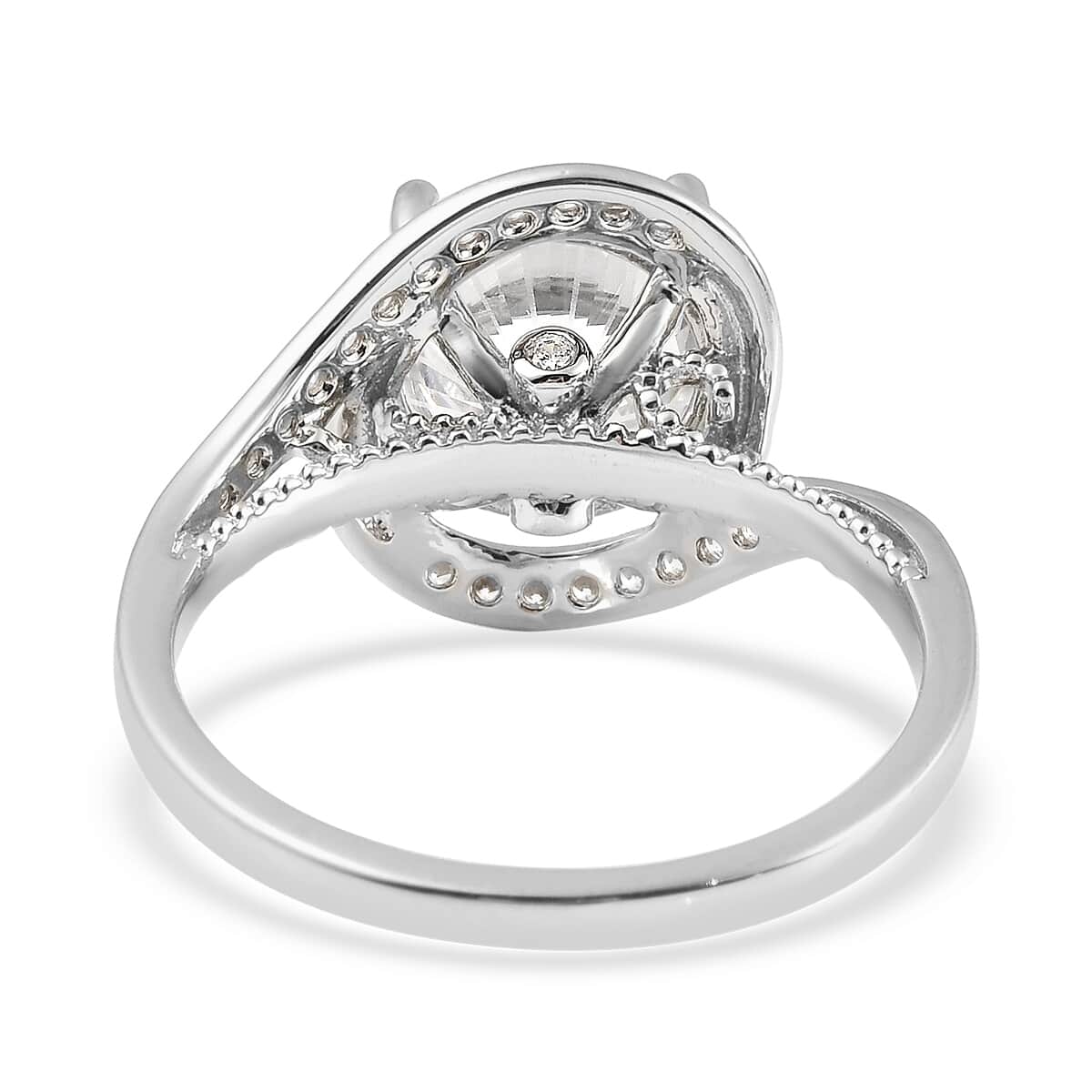 LUSTRO STELLA Finest CZ Bypass Ring in Rhodium Over Sterling Silver (Size 6.0) 4.75 ctw image number 4