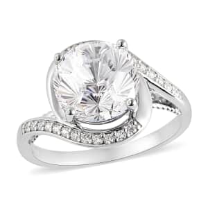 Lustro Stella Finest CZ Bypass Ring in Rhodium Over Sterling Silver (Size 7.0) 4.75 ctw