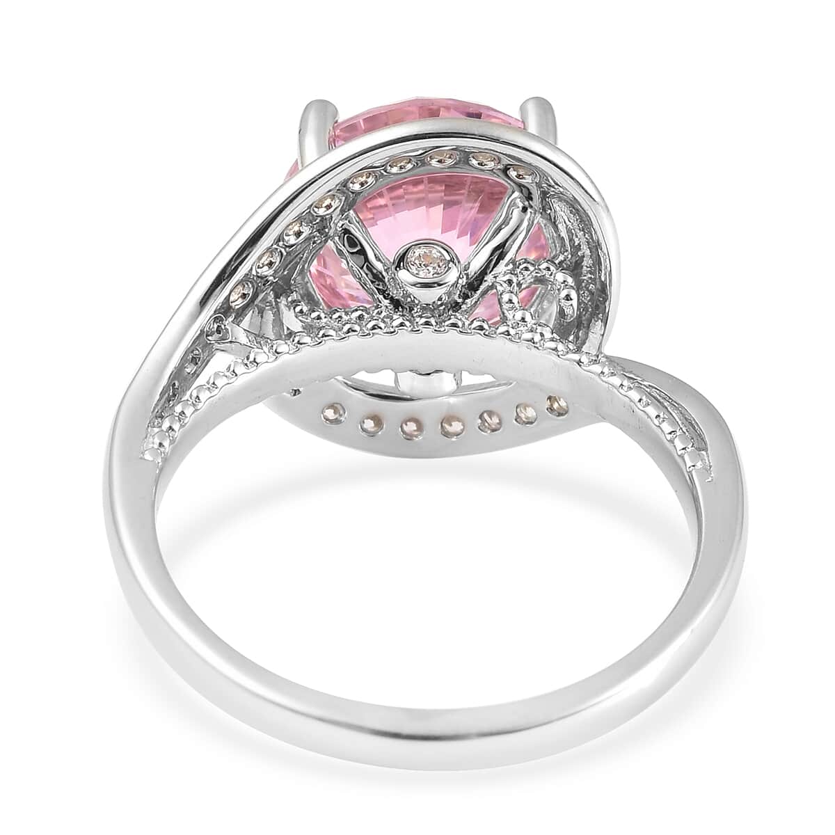 LUSTRO STELLA Finest Pink and White CZ Bypass Ring in Rhodium Over Sterling Silver (Size 10.0) 4.00 ctw image number 4
