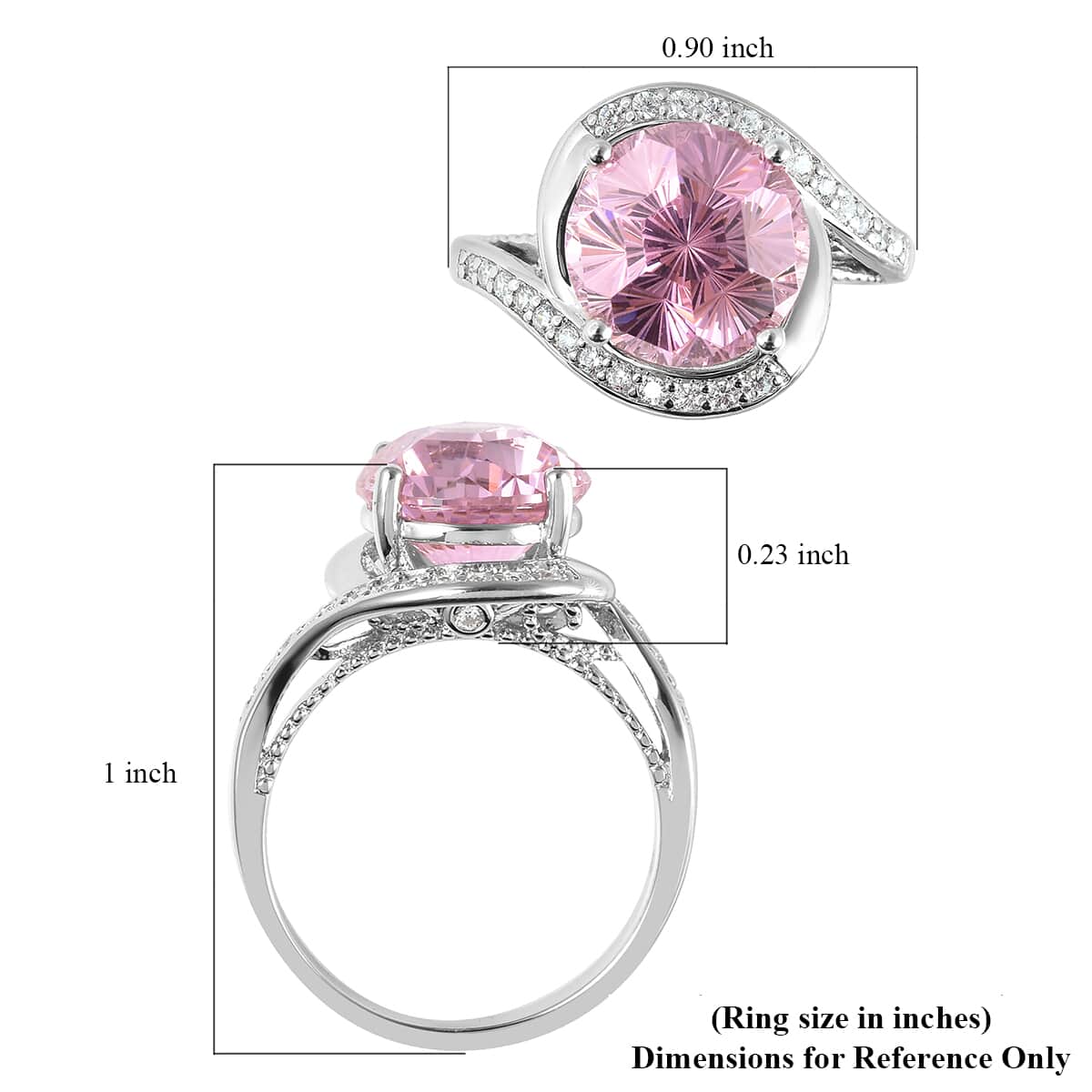 LUSTRO STELLA Finest Pink and White CZ Bypass Ring in Rhodium Over Sterling Silver (Size 10.0) 4.00 ctw image number 5