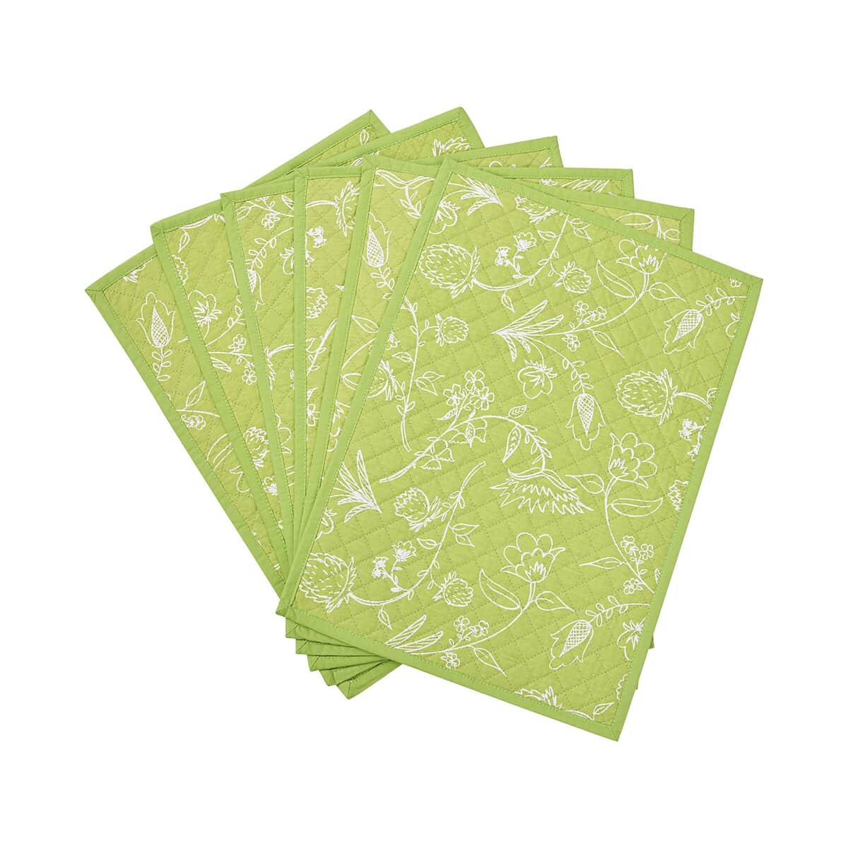 HOMESMART Set of 6 Green Floral Pattern 100% Cotton Quilted Placement (13"x18") image number 0