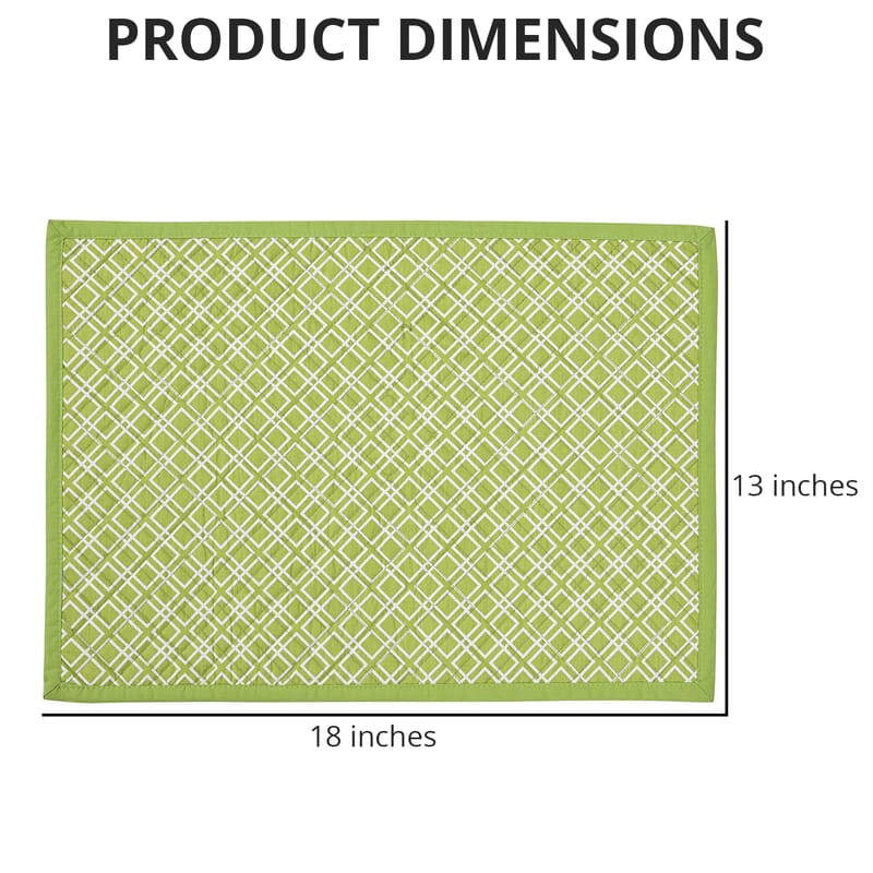 Homesmart Set of 6 Green Floral Pattern 100% Cotton Quilted Placement