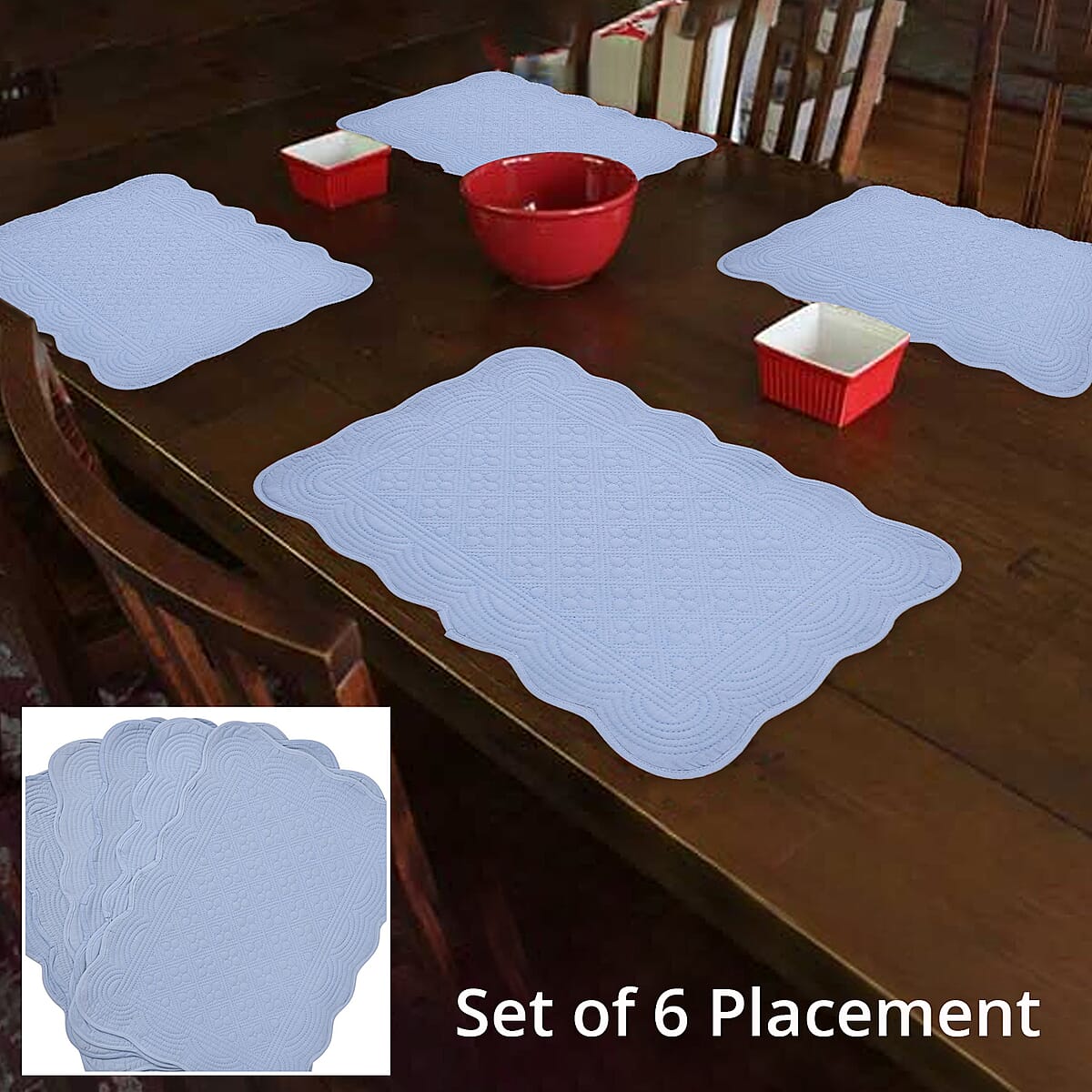 Homesmart Set of 6 Blue 100% Cotton Quilted Placement image number 1