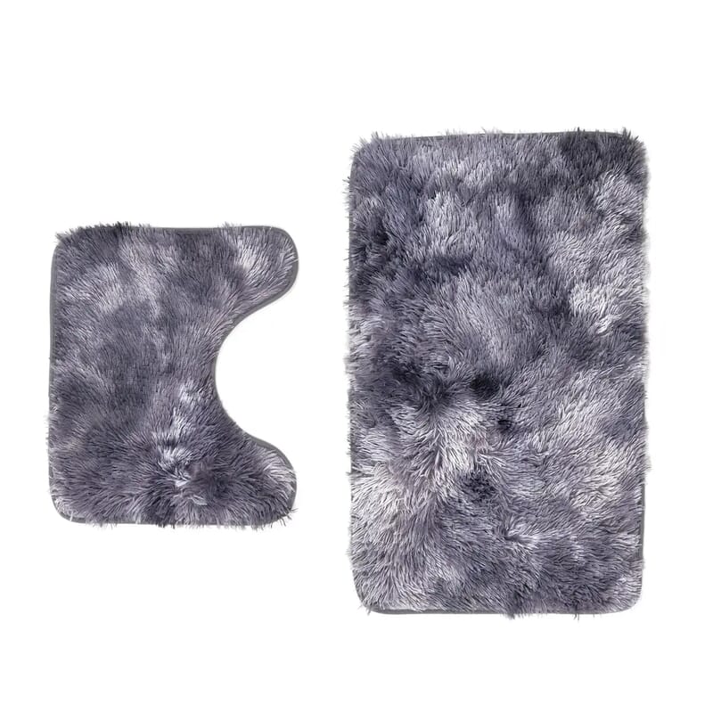 Homesmart Set of 2 Gray Gradient Rectangle Plushmat and U Shape Plush Mat, Anti-Skid Dots Handwash Bathroom Rug Bath Mat, Non Slip Bathroom Rug