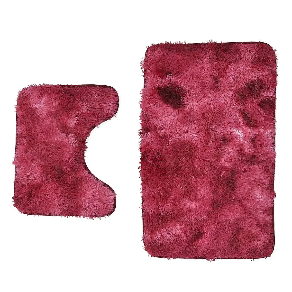 Homesmart Set of 2 Rose Red Gradient Rectangle Plushmat and U Shape Plush Mat, Anti-Skid Dots Handwash Bathroom Rug Bath Mat, Non Slip Bathroom Rug